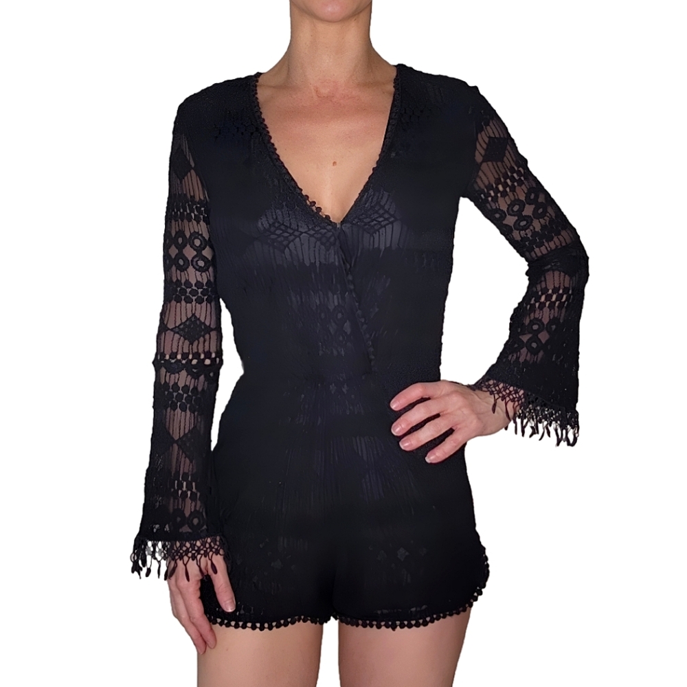 Black Lace Long Sleeve Romper Size Small